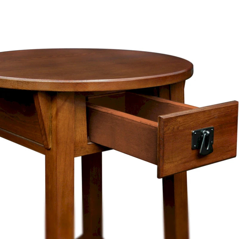 Table d'appoint ronde en bois avec tiroir et étagère inférieure, Noir Ardoise