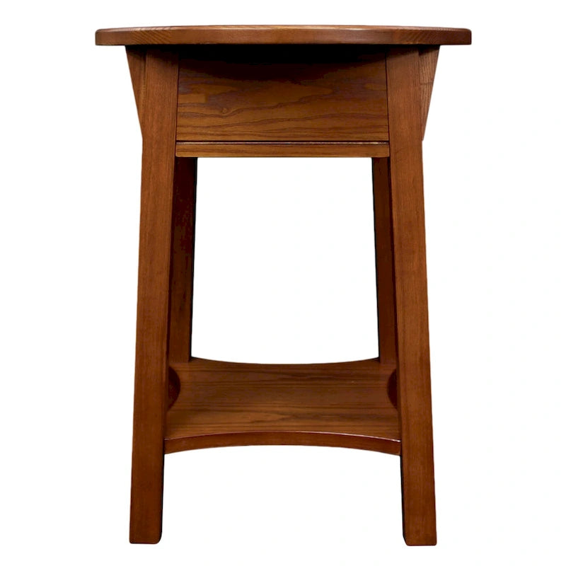 Table d'appoint ronde en bois avec tiroir et étagère inférieure, Noir Ardoise