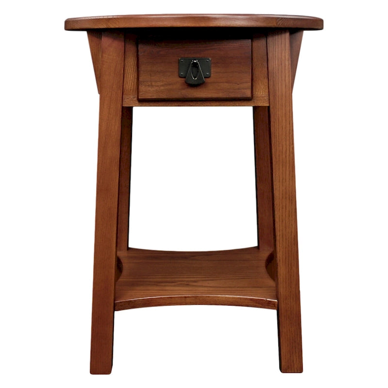 Table d'appoint ronde en bois avec tiroir et étagère inférieure, Noir Ardoise