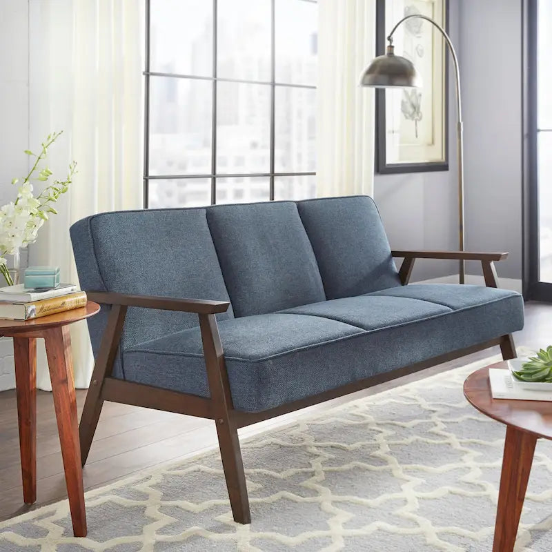 Canapé rembourré de style Mid-Century Modern avec cadre en bois d'hévéa Gris Bleu Jaune