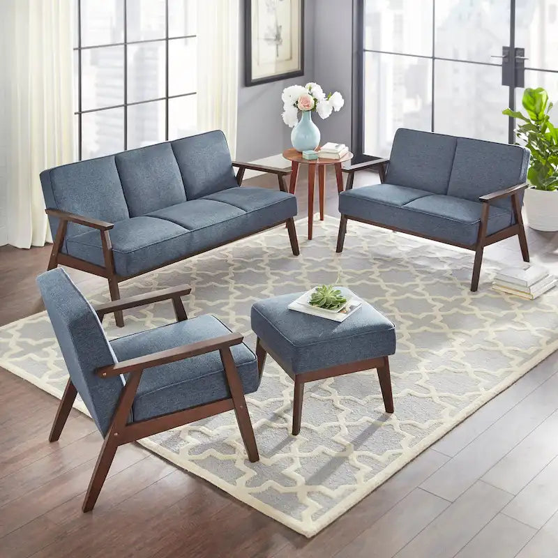 Canapé rembourré de style Mid-Century Modern avec cadre en bois d'hévéa Gris Bleu Jaune
