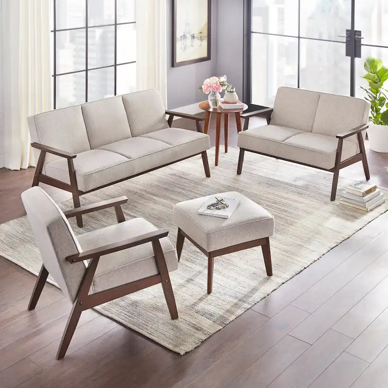 Canapé rembourré de style Mid-Century Modern avec cadre en bois d'hévéa Gris Bleu Jaune