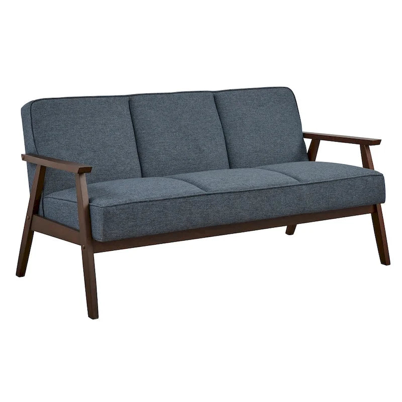 Canapé rembourré de style Mid-Century Modern avec cadre en bois d'hévéa Gris Bleu Jaune