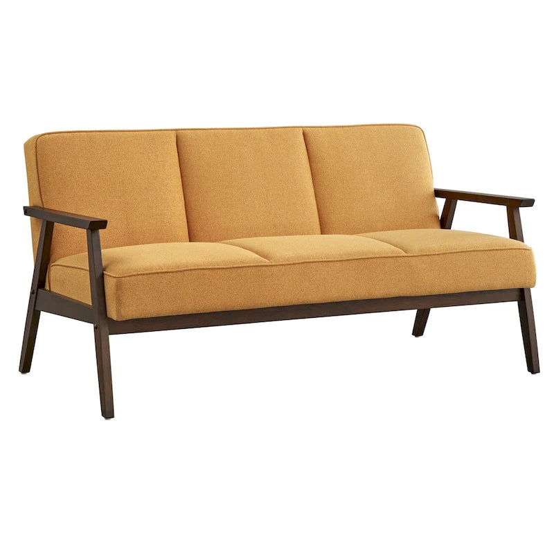 Canapé rembourré de style Mid-Century Modern avec cadre en bois d'hévéa Gris Bleu Jaune