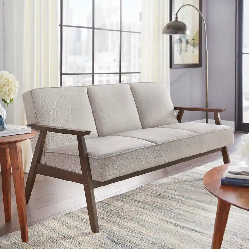 Canapé rembourré de style Mid-Century Modern avec cadre en bois d'hévéa Gris Bleu Jaune