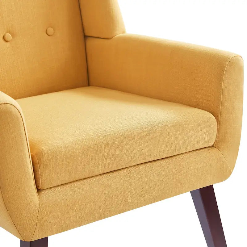 Fauteuil d'appoint capitonné en lin de style Mid-Century avec pieds en bois massif