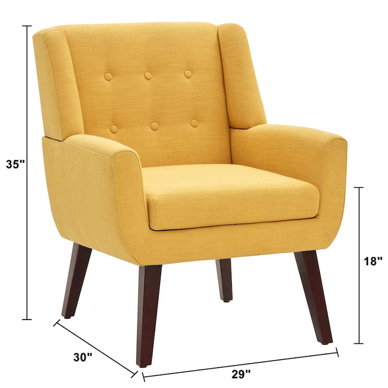 Fauteuil d'appoint capitonné en lin de style Mid-Century avec pieds en bois massif