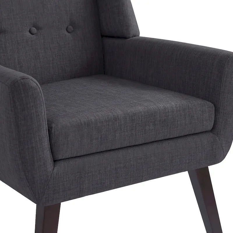 Fauteuil d'appoint capitonné en lin de style Mid-Century avec pieds en bois massif