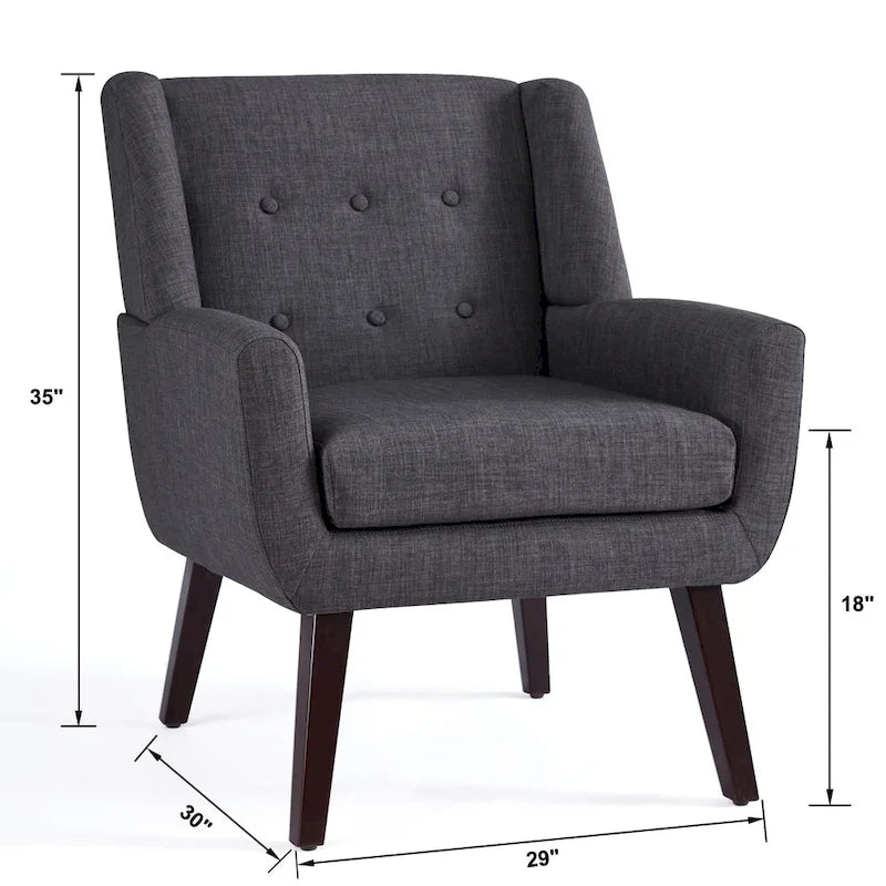Fauteuil d'appoint capitonné en lin de style Mid-Century avec pieds en bois massif