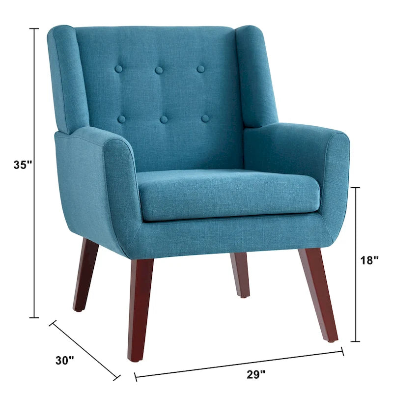 Fauteuil d'appoint capitonné en lin de style Mid-Century avec pieds en bois massif