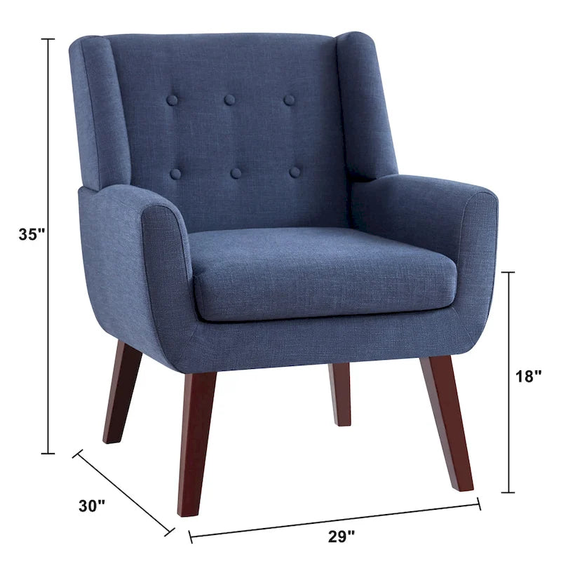 Fauteuil d'appoint capitonné en lin de style Mid-Century avec pieds en bois massif
