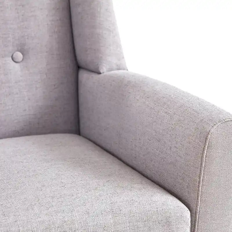 Fauteuil d'appoint capitonné en lin de style Mid-Century avec pieds en bois massif