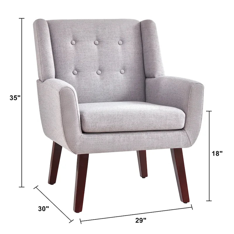 Fauteuil d'appoint capitonné en lin de style Mid-Century avec pieds en bois massif