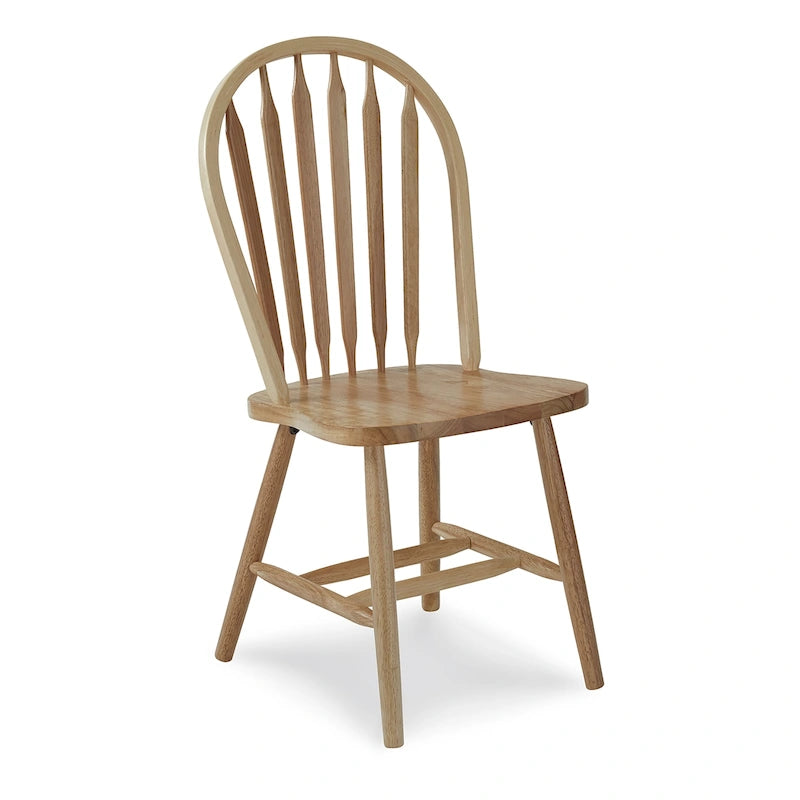 Chaise de salle à manger classique Arrowback en bois d'hévéa massif, finition naturelle, style ferme.