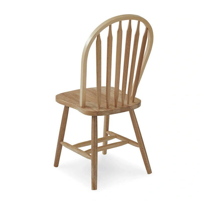 Chaise de salle à manger classique Arrowback en bois d'hévéa massif, finition naturelle, style ferme.