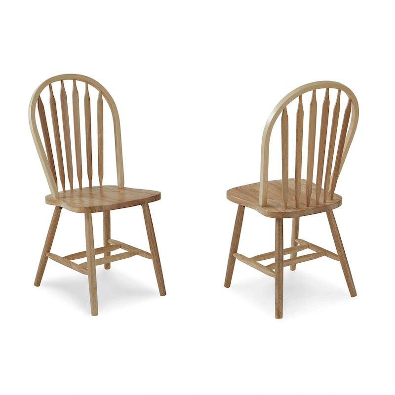 Chaise de salle à manger classique Arrowback en bois d'hévéa massif, finition naturelle, style ferme.