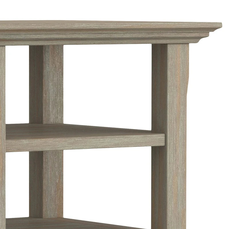 Table d'appoint carrée en bois massif avec 2 étagères ouvertes et pieds fuselés