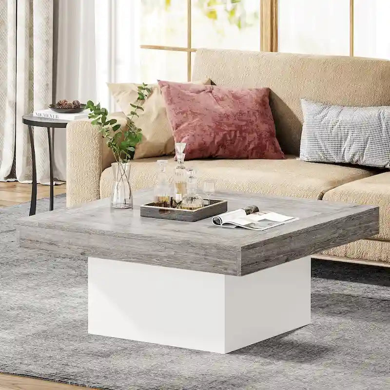 Table basse LED carrée en bois avec étagère ouverte, marron