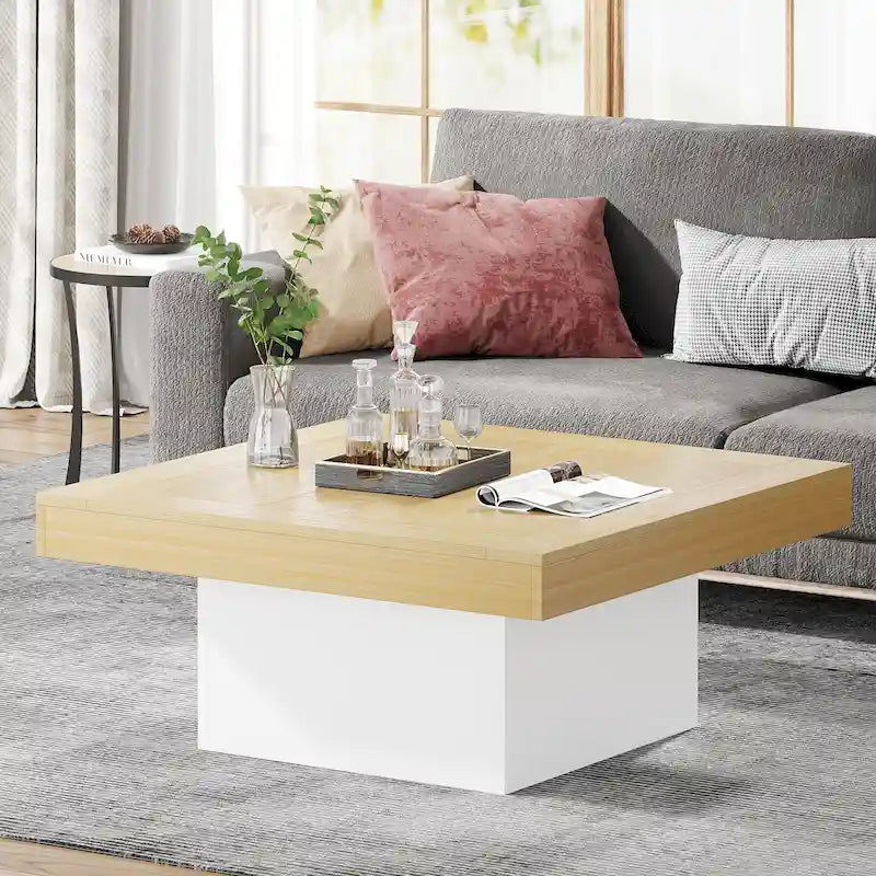 Table basse LED carrée en bois avec étagère ouverte, marron