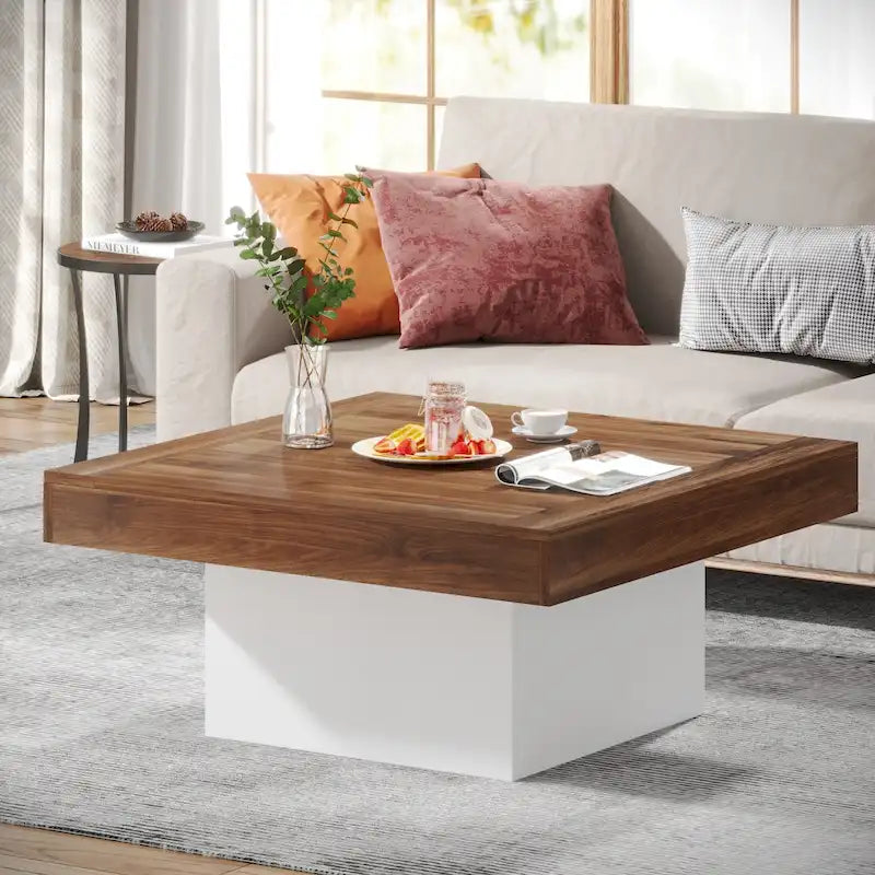 Table basse LED carrée en bois avec étagère ouverte, marron
