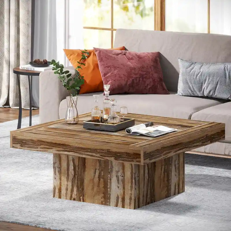 Table basse LED carrée en bois avec étagère ouverte, marron