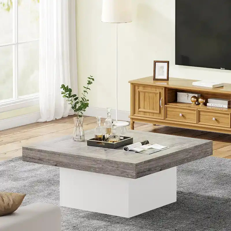 Table basse LED carrée en bois avec étagère ouverte, marron