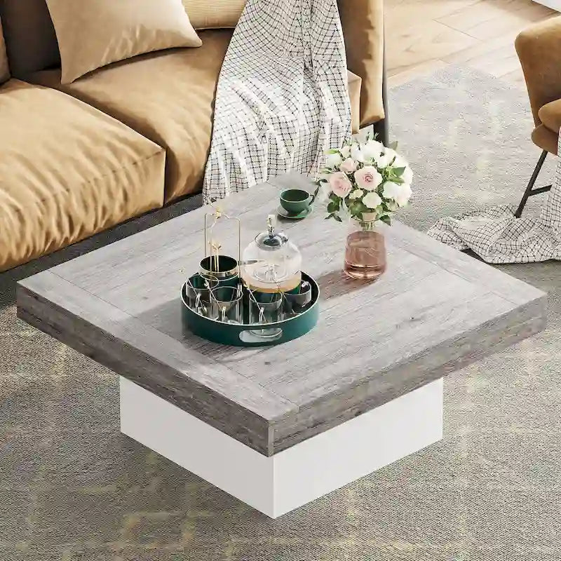 Table basse LED carrée en bois avec étagère ouverte, marron