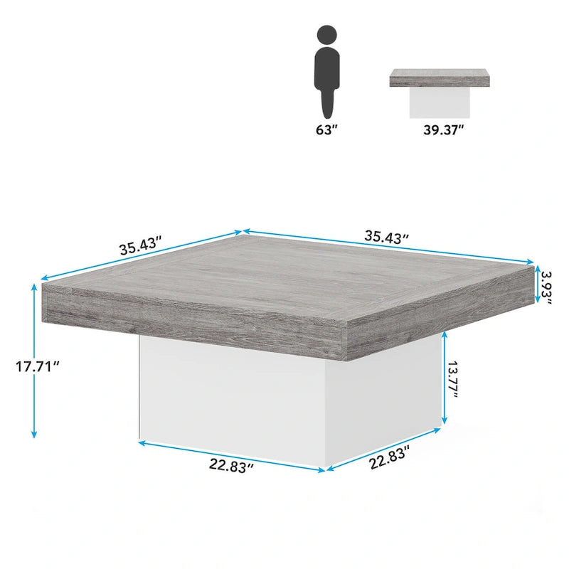 Table basse LED carrée en bois avec étagère ouverte, marron