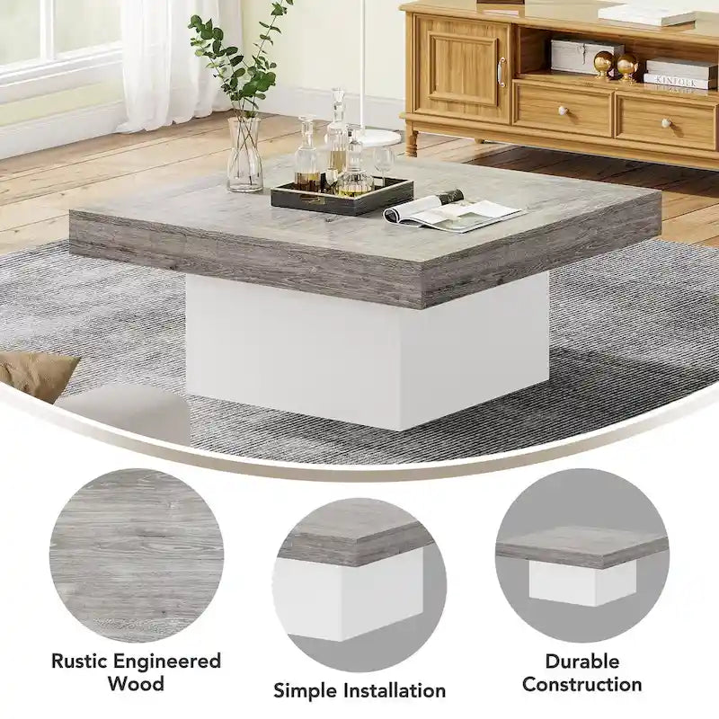 Table basse LED carrée en bois avec étagère ouverte, marron