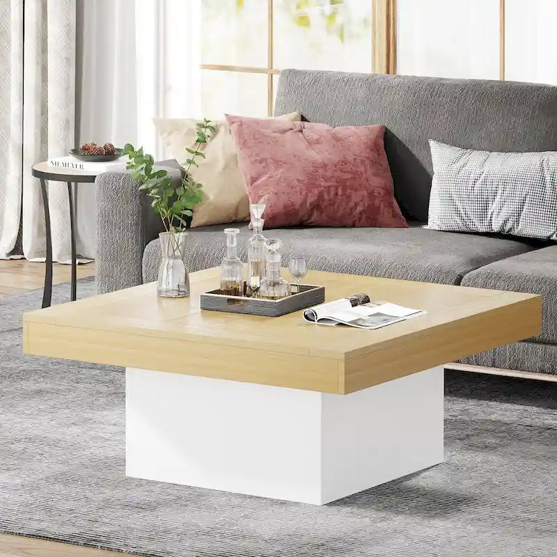 Table basse LED carrée en bois avec étagère ouverte, marron