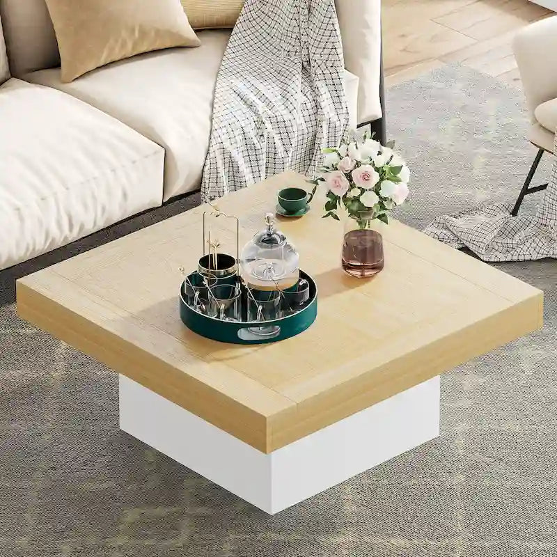 Table basse LED carrée en bois avec étagère ouverte, marron