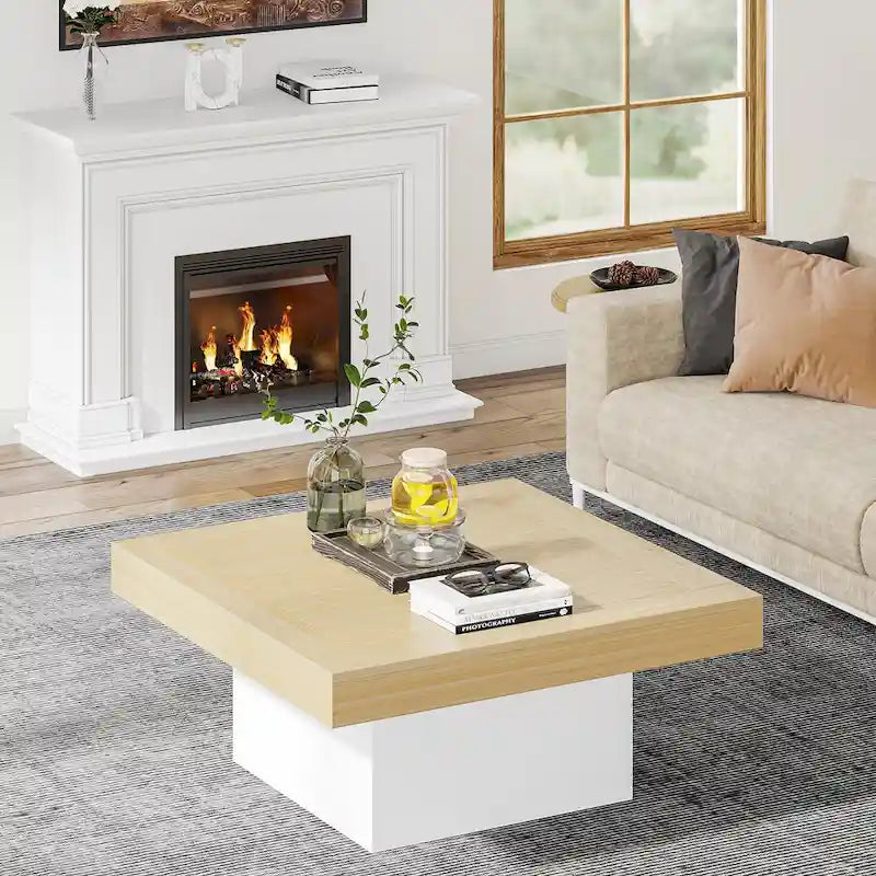 Table basse LED carrée en bois avec étagère ouverte, marron