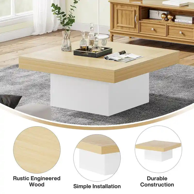 Table basse LED carrée en bois avec étagère ouverte, marron
