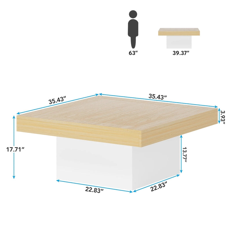 Table basse LED carrée en bois avec étagère ouverte, marron