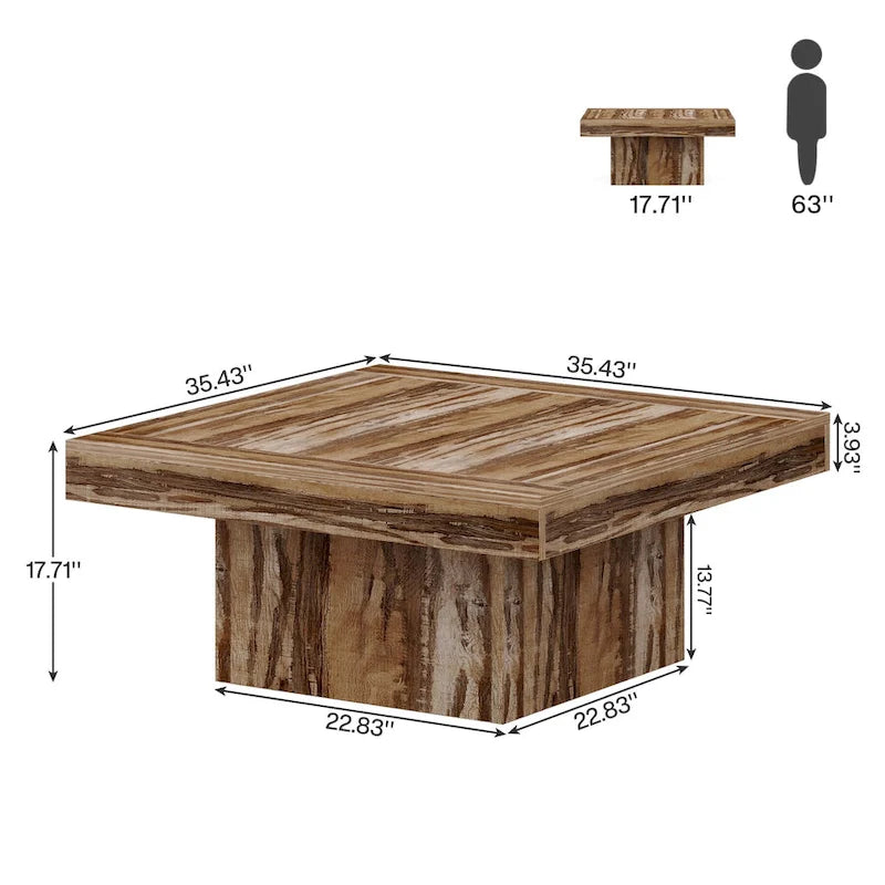 Table basse LED carrée en bois avec étagère ouverte, marron