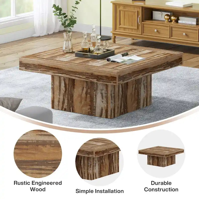 Table basse LED carrée en bois avec étagère ouverte, marron