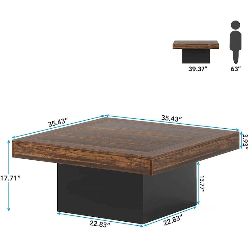 Table basse LED carrée en bois avec étagère ouverte, marron