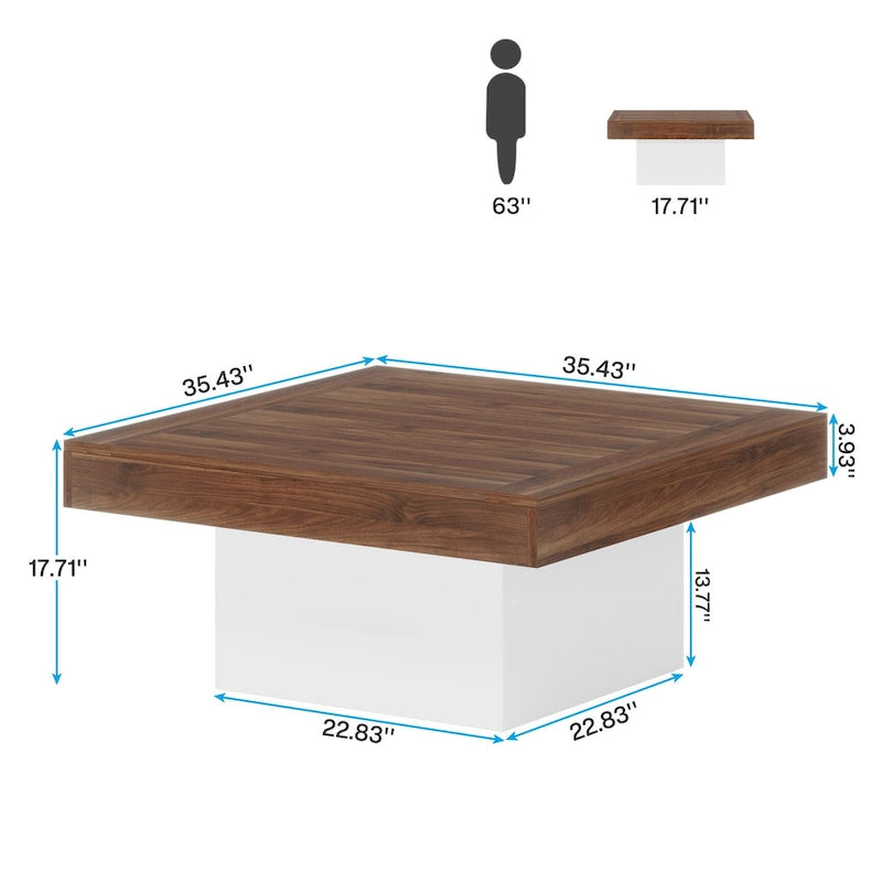 Table basse LED carrée en bois avec étagère ouverte, marron