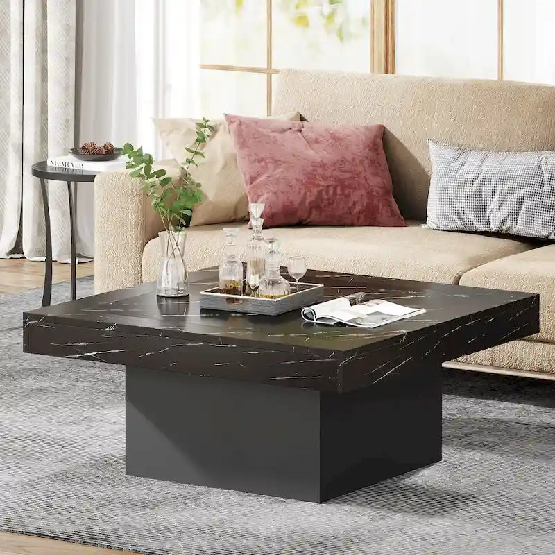 Table basse LED carrée en bois avec étagère ouverte, marron