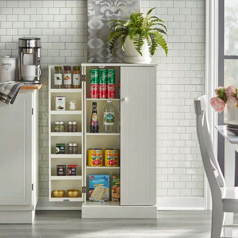 Garde-manger autoportant à double porte pour la cuisine, rangement miel sauge rouge blanc