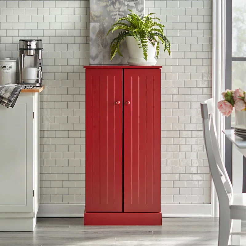 Garde-manger autoportant à double porte pour la cuisine, rangement miel sauge rouge blanc