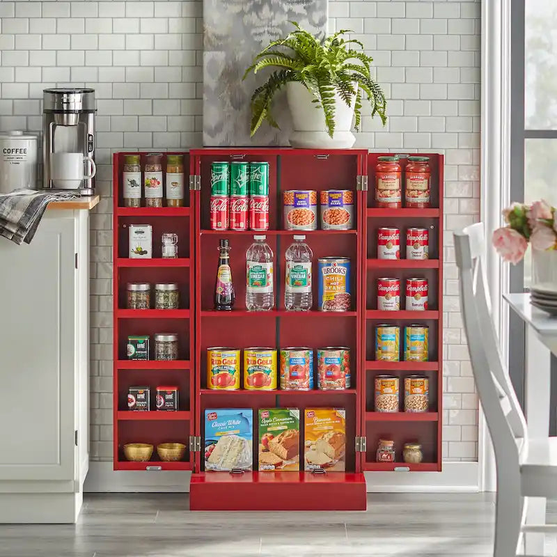 Garde-manger autoportant à double porte pour la cuisine, rangement miel sauge rouge blanc