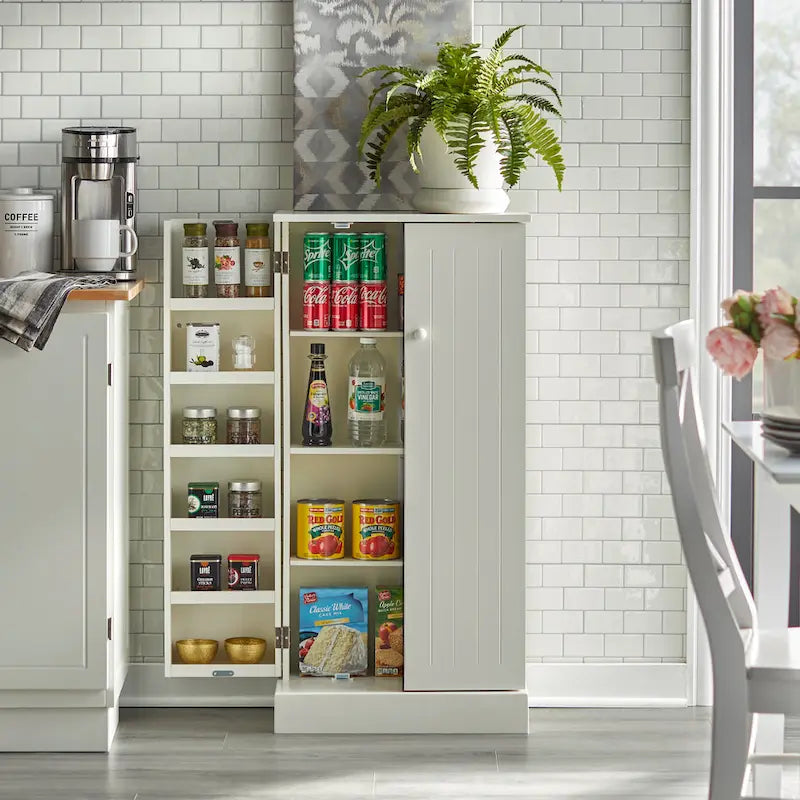 Garde-manger autoportant à double porte pour la cuisine, rangement miel sauge rouge blanc
