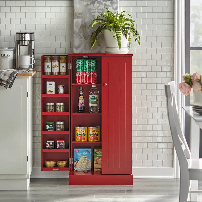 Garde-manger autoportant à double porte pour la cuisine, rangement miel sauge rouge blanc