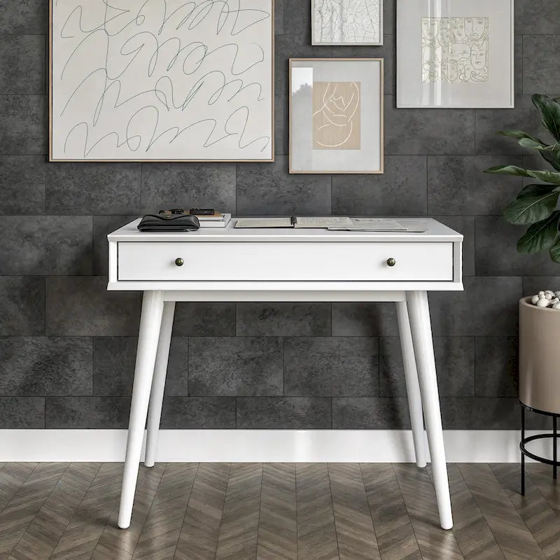 Bureau d'écriture en bois massif du milieu du siècle avec tiroir, finition chêne blanc, marron, noir