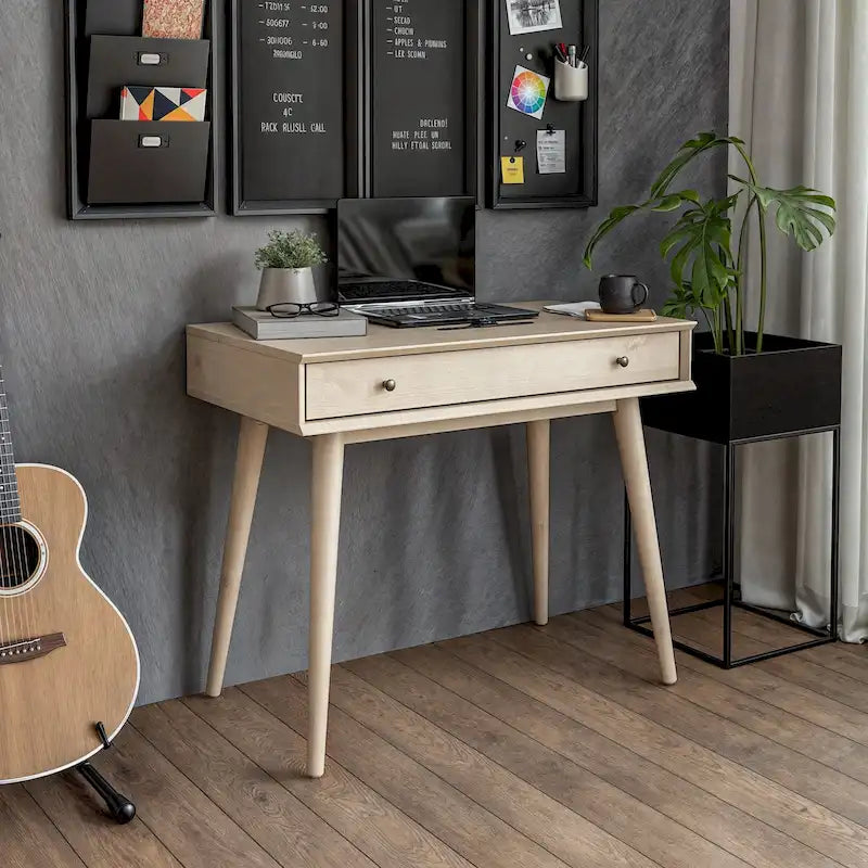 Bureau d'écriture en bois massif du milieu du siècle avec tiroir, finition chêne blanc, marron, noir
