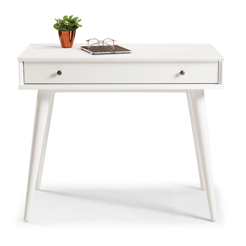 Bureau d'écriture en bois massif du milieu du siècle avec tiroir, finition chêne blanc, marron, noir
