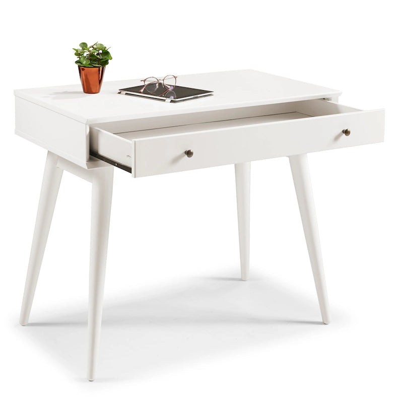 Bureau d'écriture en bois massif du milieu du siècle avec tiroir, finition chêne blanc, marron, noir