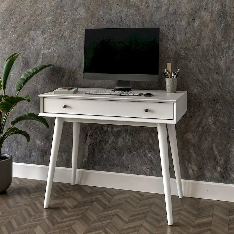 Bureau d'écriture en bois massif du milieu du siècle avec tiroir, finition chêne blanc, marron, noir