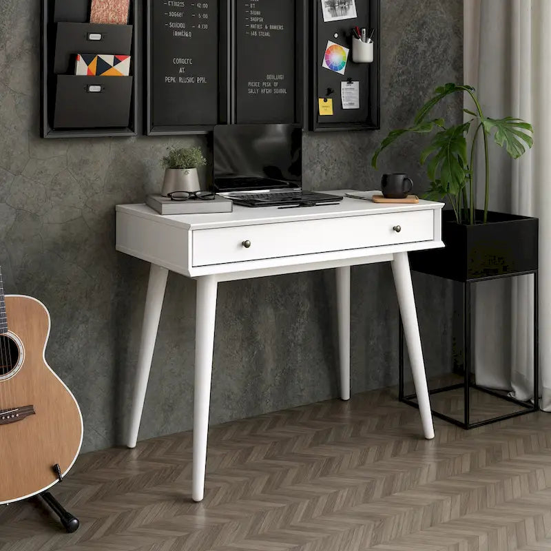 Bureau d'écriture en bois massif du milieu du siècle avec tiroir, finition chêne blanc, marron, noir